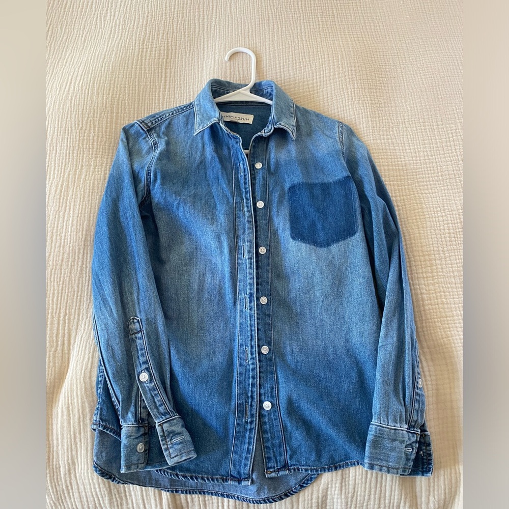 Denim Forum Blue Casual Button Down Shirt